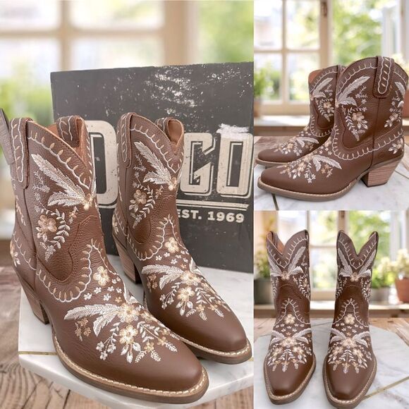 DINGO Leather Floral Embroidered Cowgirl boots Size 8 - Picture 1 of 16